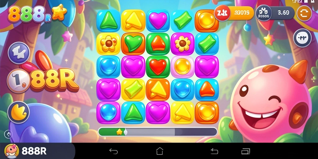Tampilan gameplay seru 888R dengan mekanisme Match-3 yang menarik.