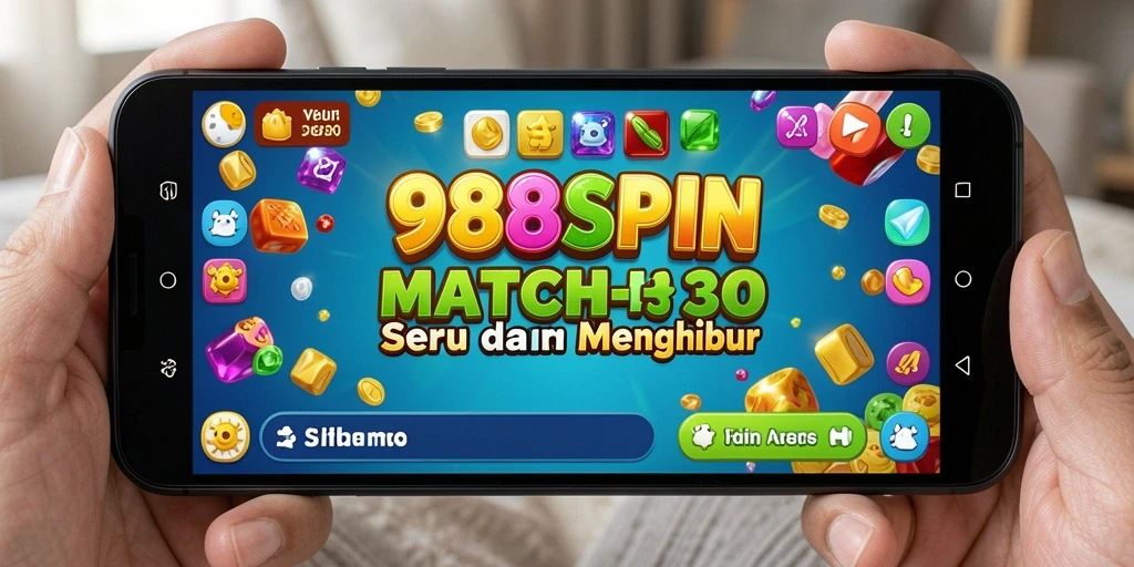 Tampilan gameplay 988SPIN yang seru dengan grafik cerah dan tantangan Match-3.
