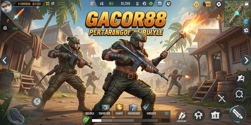 Tampilan seru gameplay GACOR88 dalam pertempuran Battle Royale.