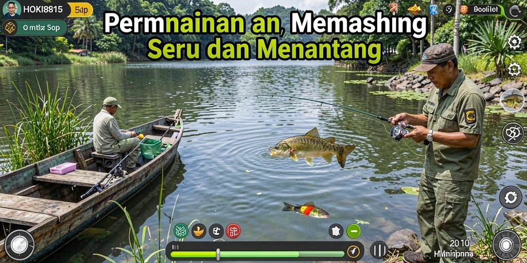 Screenshot gameplay HOKI8815 menampilkan aksi menyerupai memancing yang nyata.