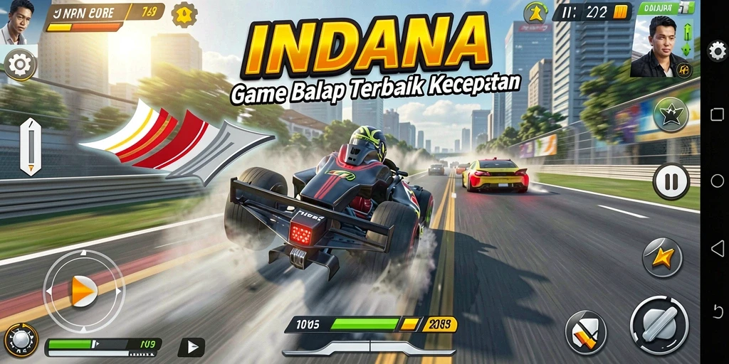Screenshot gameplay INDAAA yang menampilkan aksi balap menegangkan.