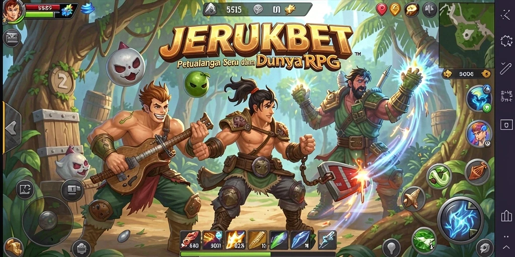 Cuplikan gameplay JERUKBET yang menampilkan pertarungan seru dalam dunia RPG.