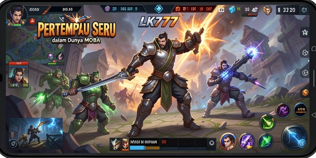 Tampilan seru gameplay LK777 dengan pertempuran intens di arena MOBA.