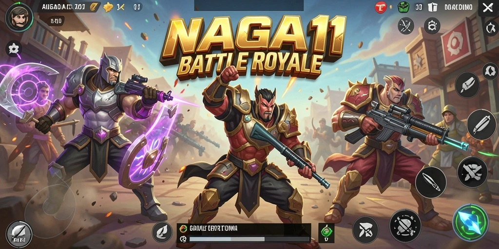 Screenshot utama NAGA11 menampilkan pertempuran epik di arena Battle Royale.