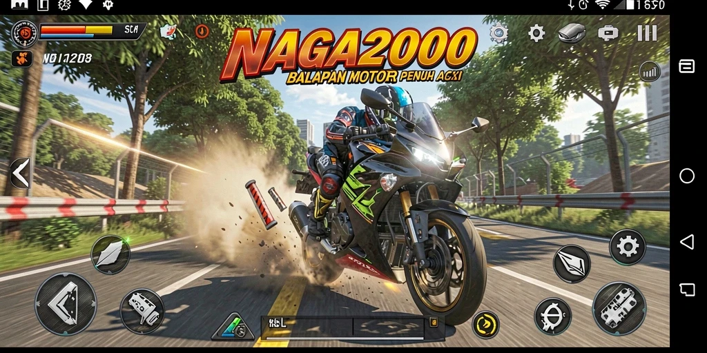 Tampilan gameplay seru saat balapan motor di NAGA2000.