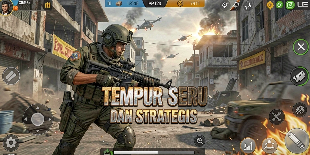 Screenshot utama PP123 menampilkan aksi tempur seru dalam game TPS.