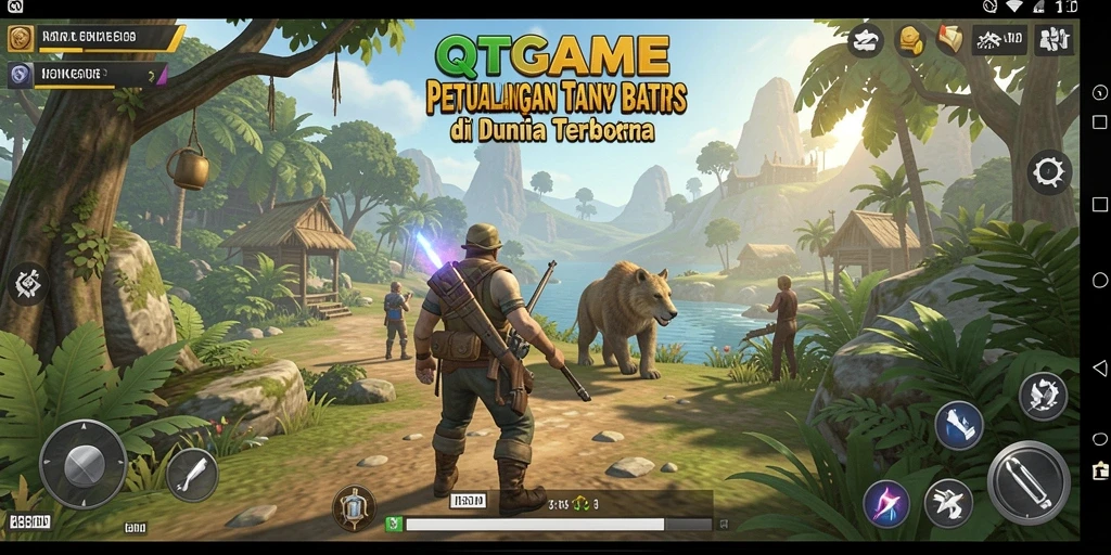 Screenshot QTGAME menampilkan pemain menjelajahi dunia terbuka yang luas.