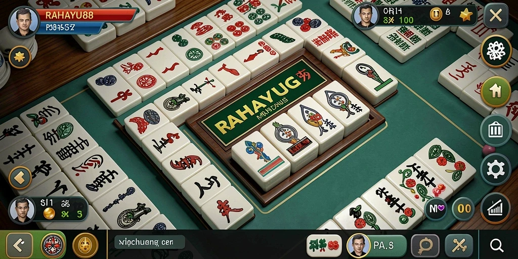 Tampilan gameplay RAHAYU88 dengan ubin Mahjong berwarna-warni.