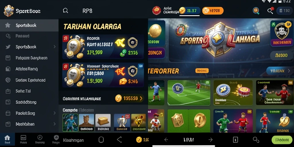 Screenshot utama RP8 menampilkan antarmuka taruhan olahraga yang dinamis.