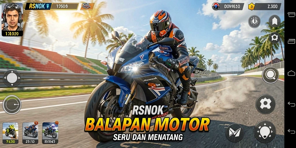 Tampilan gameplay <strong>RSNOK</strong> dengan motor balap yang memukau.