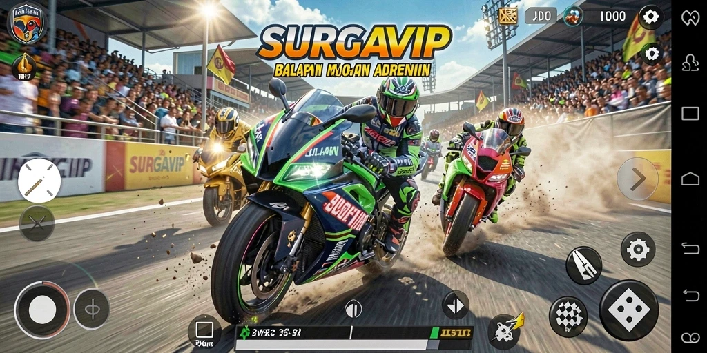 Gameplay SURGAVIP yang mendebarkan dan menantang di trek balap.